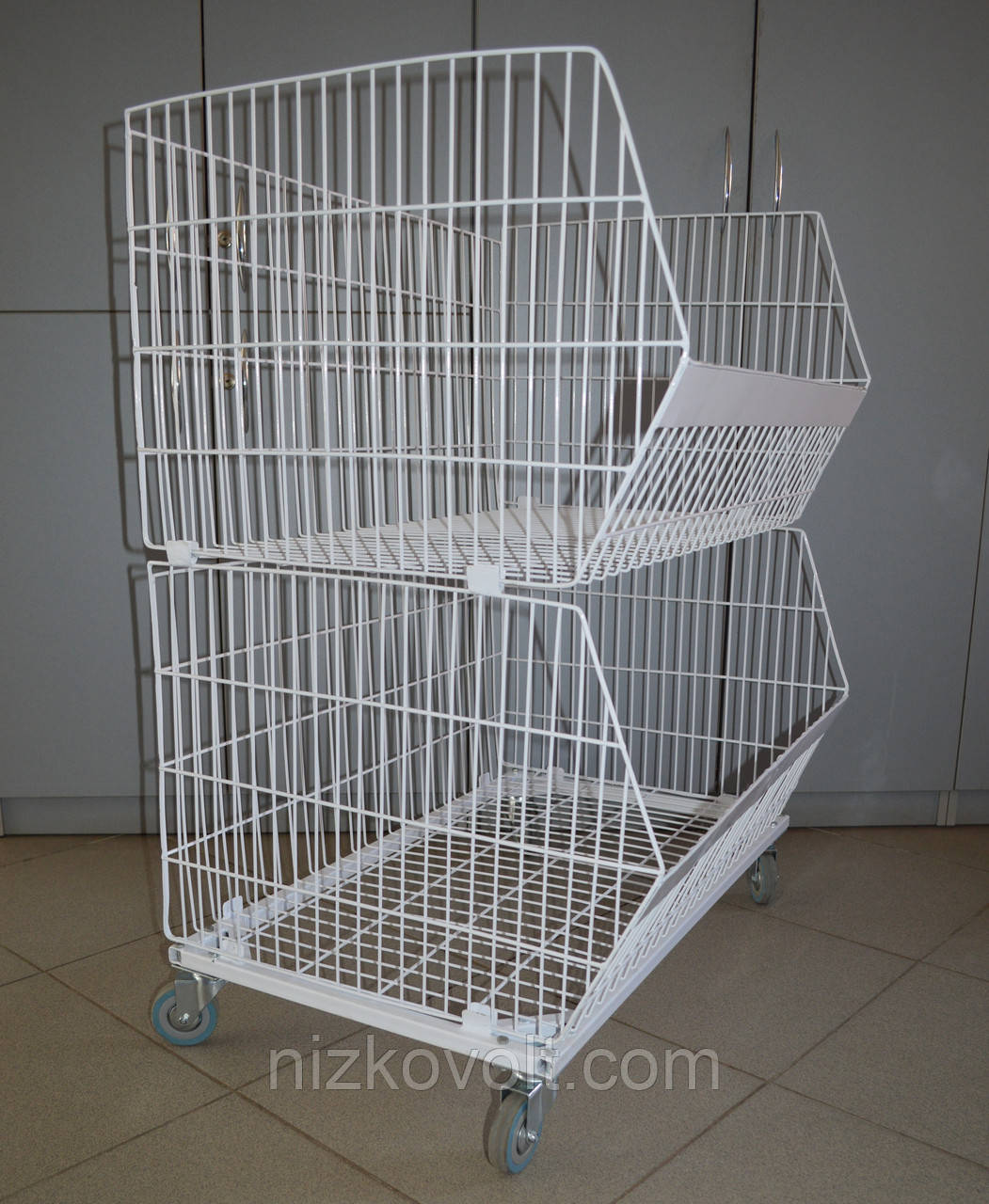 Полка двох'ярусна на колесах (кошик стелажу складського)