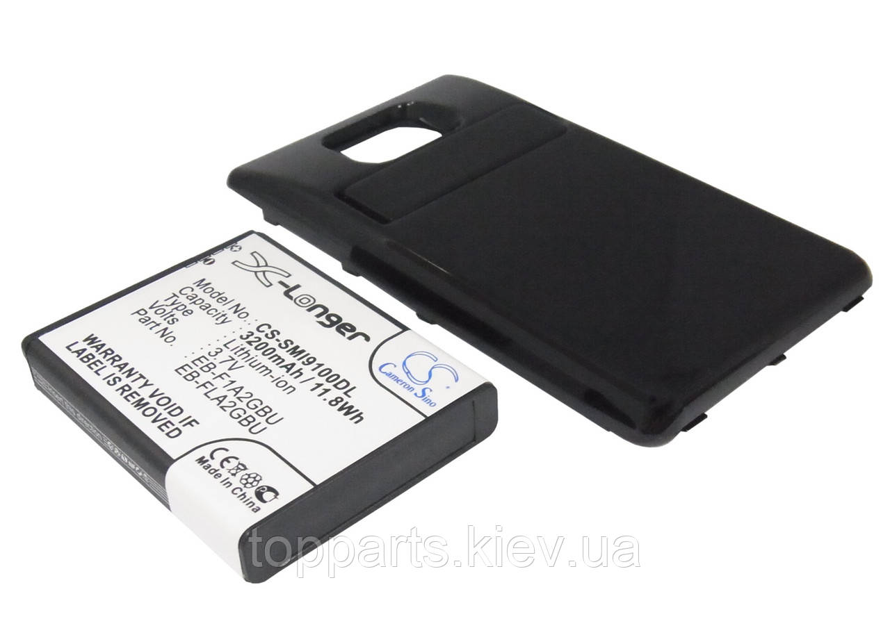 Акумуляторна батарея CameronSino для смартфона Samsung Galaxy S2, 3200mAh/11.8 Wh, з кришкою чорного кольору, фото 1