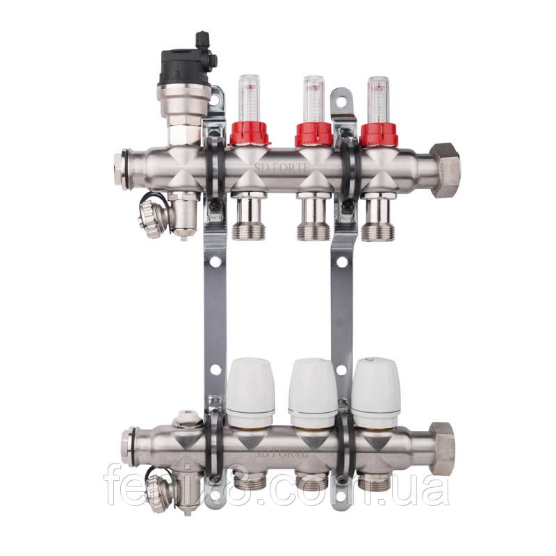 SD FORTE Колектор термо з витратою.(черв злив.-2, пофарбований маєвск.-2) 1" неірж.   SFE0044