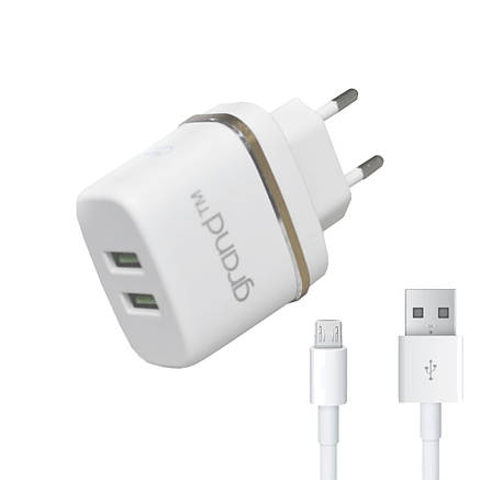 Мережеве зарядне Grand GH-C02 2USB 2.1 A + micro usb кабель, фото 1