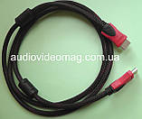 Кабель HDMI, ver. 1.4, довжина 1,5 метра, чорно-червоне обплетення, фото 3