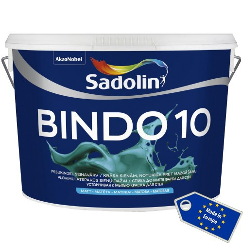 Матова фарба для стін з високою стійкістю до миття Sadolin Bindo 10 10л.