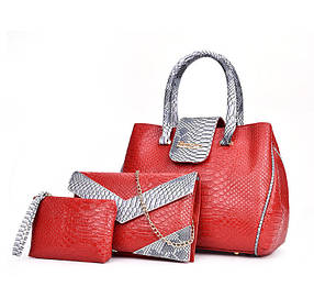 Розкішний набір жіночих сумок під шкіру пітона 3в1