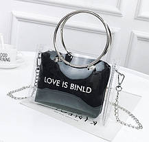 Прозора сумка з ручками кільцями і клатчем Love is binld, фото 6