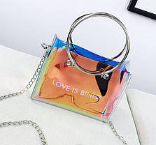 Прозора сумка з ручками кільцями і клатчем Love is binld, фото 4