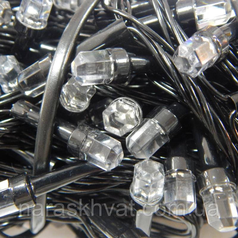 Гірлянда Нитка Кристал LED 200, теплий білий чорний дріт