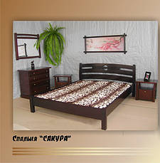 Двоспальне дерев'яне ліжко для спальні з масиву натурального дерева "Сакура" від виробника, фото 3