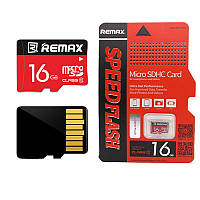 Карта пам'яті Remax Micro SD C10, Chip: Samsung, 16G, 0.5 V, 12.5/21.1 MByte/s, class10, Red