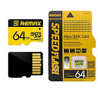 Карта пам'яті Remax Micro SD C10, Chip: Samsung, 64G, 0.5 V, 24.6/66.8 MByte/s, class10, Yellow