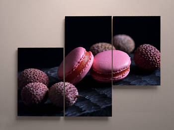 Картина модульна настінний декор для кухні Макаруни, Десерт, Тістечко 90х60см з 3-х частин