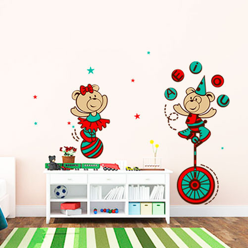 Інтер'єрна вінілова наклейка в дитячу кімнату Ведмедики в цирку плівка, що самоклеїться, матова 880x1200 мм, фото 1