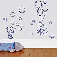 Наклейка виниловая интерьерная детская Мишки с шариками (самоклеющаяся) матовая миша с шариками 420х1100 мм