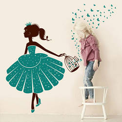 Вінілова інтер'єрна наклейка на стіну в дитячу Принцеса (дитячі наклейки з метеликами) матова 800х1100 мм