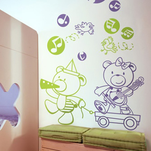 Вінілові наклейки для дитячої Ведмедики музиканти (декор для дітей) ведмеді матова 900х1275 мм, фото 1