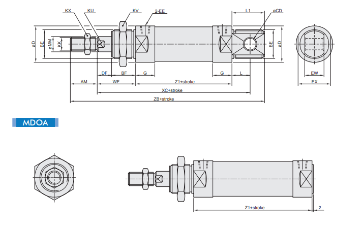 Гидроцилиндр круглый двухсторонний MDO Mindman Industrial - фото 3 - id-p781205759