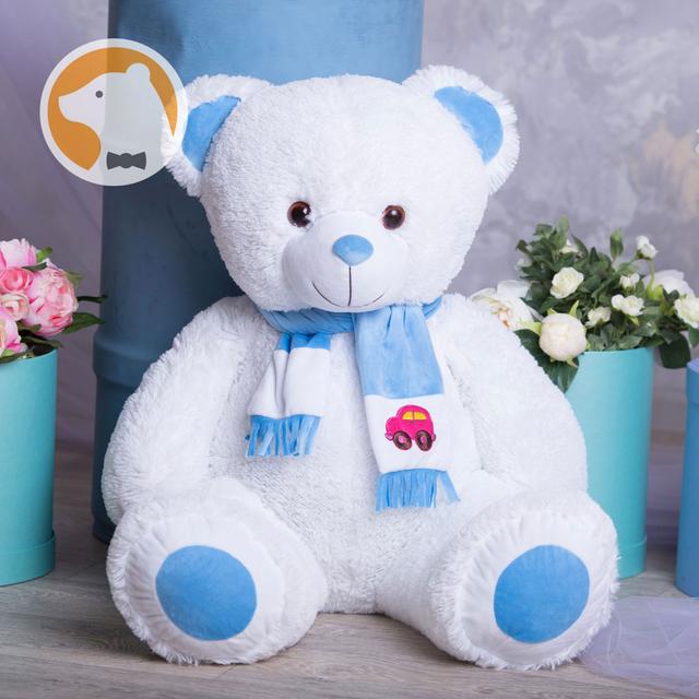 Великий плюшевий ведмедик з шарфиком, 110 см, білий Великий плюшевий ведмедик з шарфиком, 110 см, білий