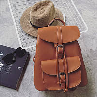 Рюкзак женский для девушек из экокожи с накладным карманом (коричневый)