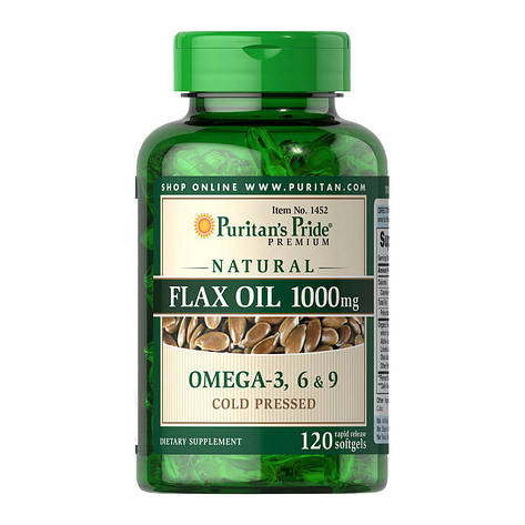 Puritan's Pride Flax Oil 1000 mg Omega 3-6-9 120 softgels , фото 1