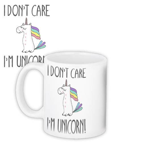 Чашка з принтом I don't care, I'm unicorn 330 мл (KR_FR008)