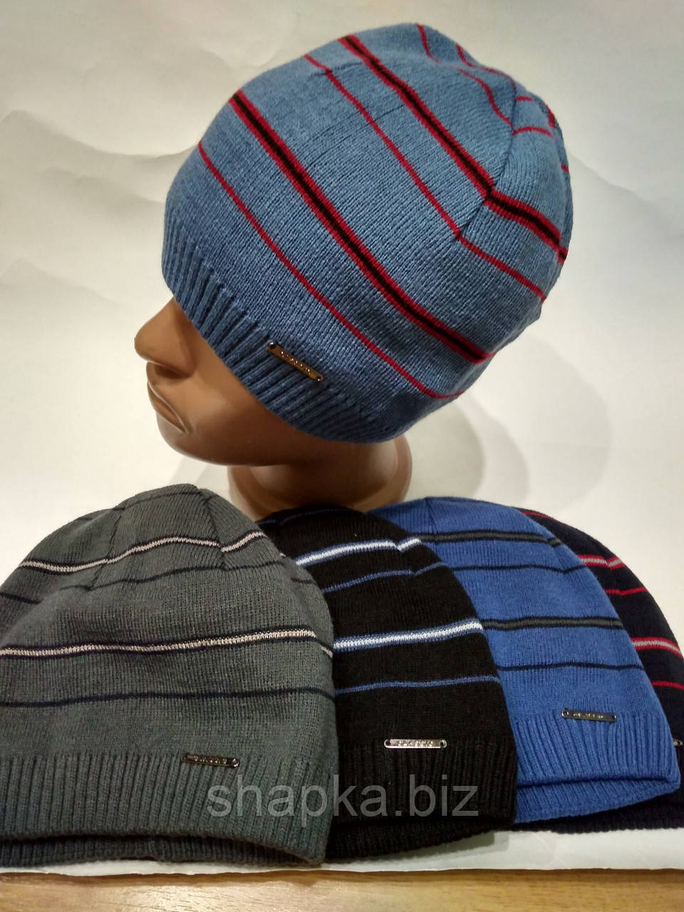 Шапка підліткова в'язана, на флісі, фото 1