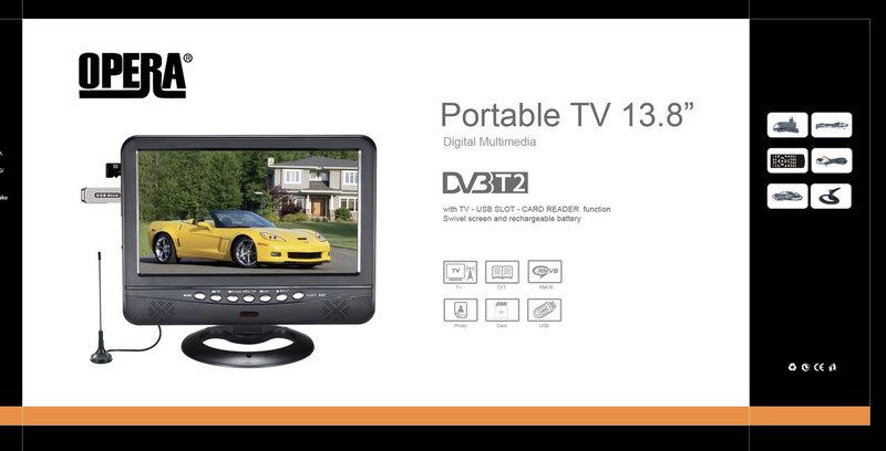 Автомобильный портативный телевизор Opera 10'' HDMI / T2 (OP-1002 T2) - фото 2 - id-p781545212