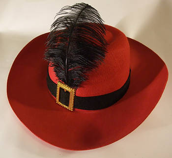 Повстяний червоний капелюх "Мушкетер" аксесуар для вашого яскравого образу