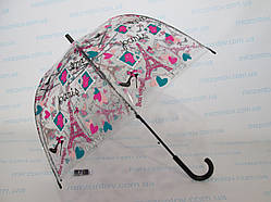 Підліткова-Прозора парасолька-тростина жіноча куполоподібна з Ейфелевою вежею і каблуками по куполу