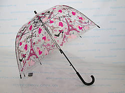 Підліткова-Прозора парасолька-тростина жіноча куполоподібна з Ейфелевою вежею і каблуками по куполу