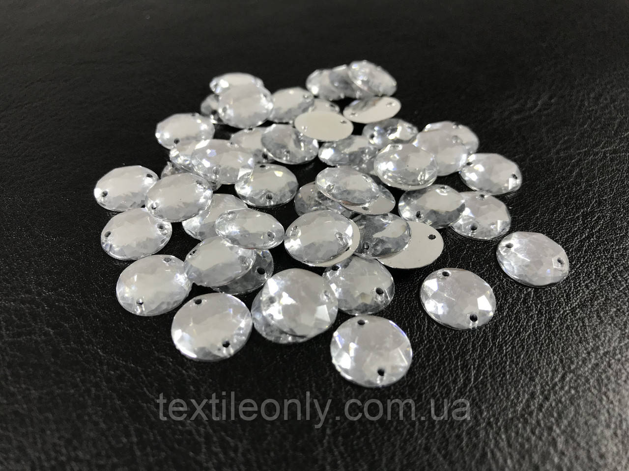 Стрази пластикові круглі пришивні кольори білий 12 мм 50 шт.
