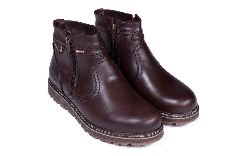 Мужские кожаные зимние ботинки Kristan clasic brown - фото 3 - id-p781739754