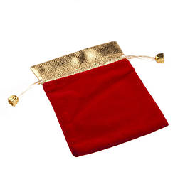 Мішечок "Подарунковий Оксамит із золотою тканиною 7 х 9 см" Червоний