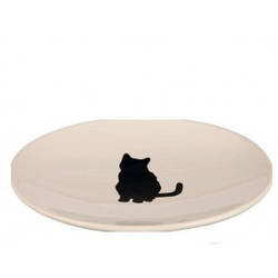 Trixie (Трикси) Миска керамическая для котов и кошек плоская белая с кошкой 18 х 15 см