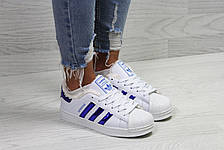 Кросівки зимові,Adidas Superstar білі з синім,на хутрі, фото 3