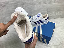 Кросівки зимові,Adidas Superstar білі з синім,на хутрі, фото 2