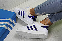 Кросівки зимові,Adidas Superstar білі з синім,на хутрі, фото 3