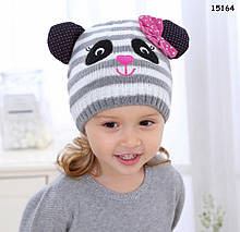 Тепла шапка "Панда" для дівчинки. 42-48 см