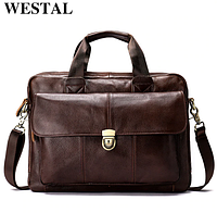 Классический мужской кожаный портфель WESTAL для ноутбука, планшета, документов из натуральной кожи