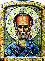Святитель Николай Чудотворец икона с декоративной росписью