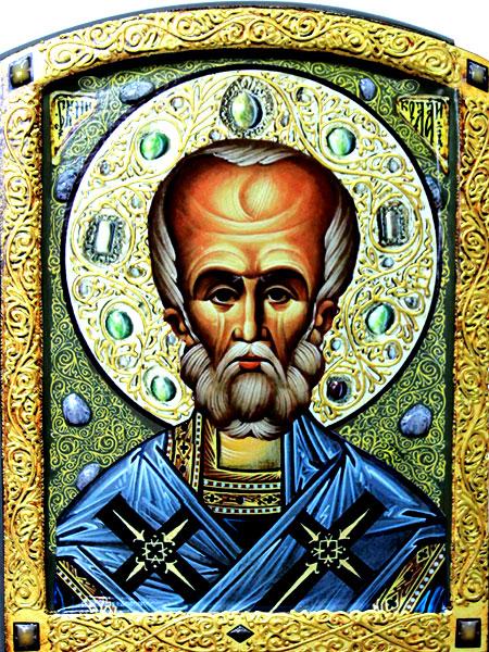 Святий Миколай Чудотворець ікона з декоративним розписом