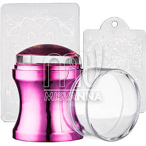 Штамп силіконовий прозорий, з двома пластинами-шкребками XY, малиновий