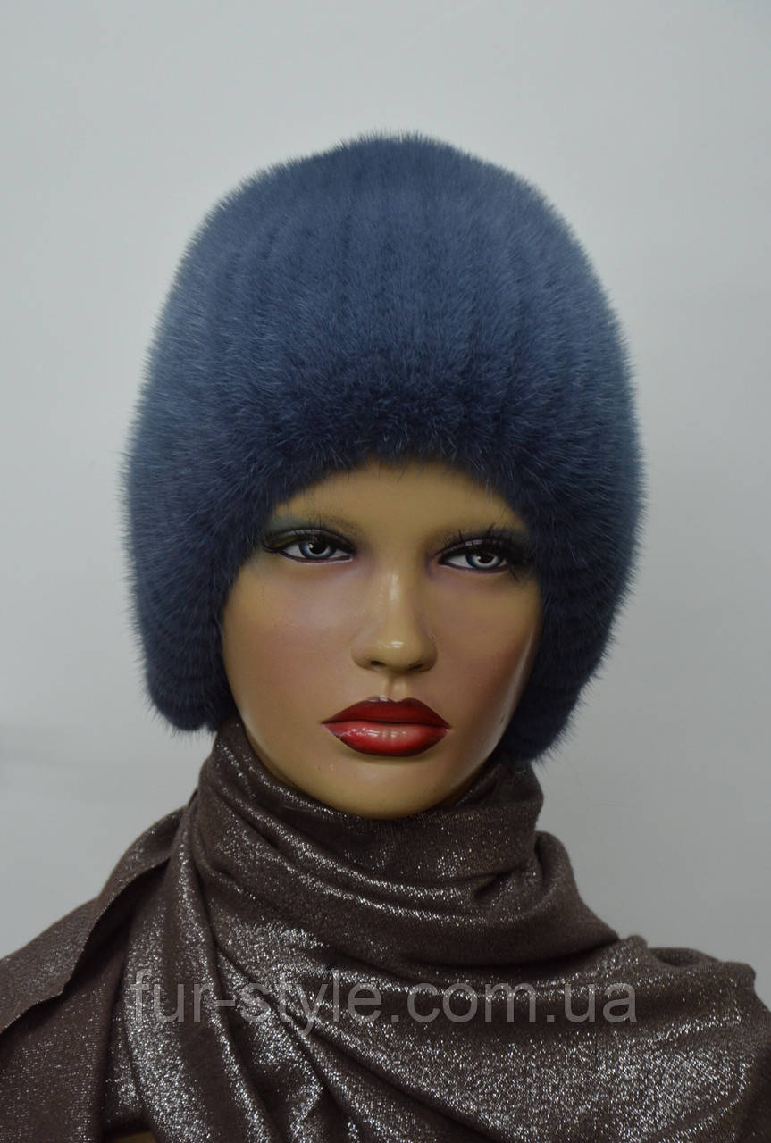 Норковая шапка женская на вязаной основе "Бубон-разрез,Высокий" - фото 1 - id-p782937235