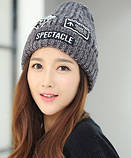 Шапка жіноча зимова сіра з написами, фото 2