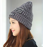 Шапка жіноча зимова сіра з написами, фото 3