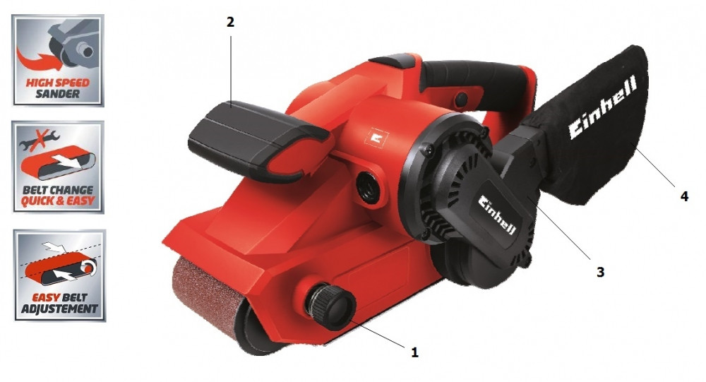 Шліфмашина стрічкова, 800 Вт Einhell TC-BS 8038 4466260