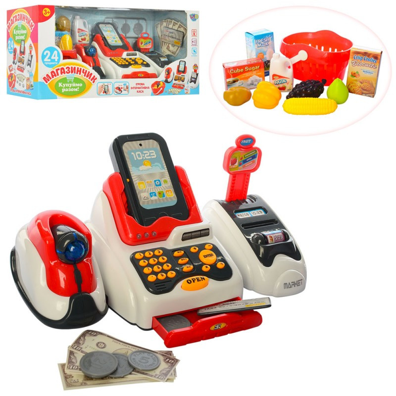 Касовий апарат дитячий LimoToy 668-48, сканер, звук, світло, продукти, кошик