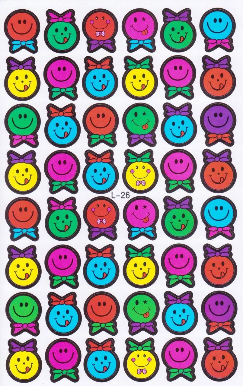 Наклейки для оцінок Смайли 192 шт. L-26, фото 1