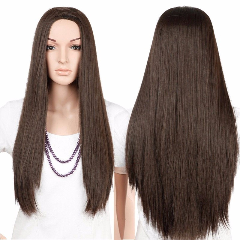 Перука коричнева без чубчика, перука довга пряма каштанова, фото 1