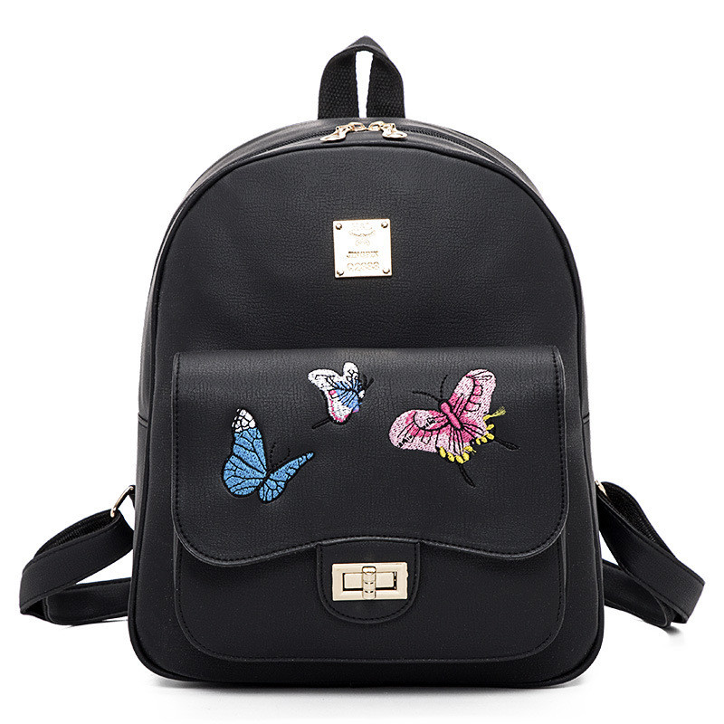 Рюкзак жіночий стильний з метеликами (чорний), фото 1