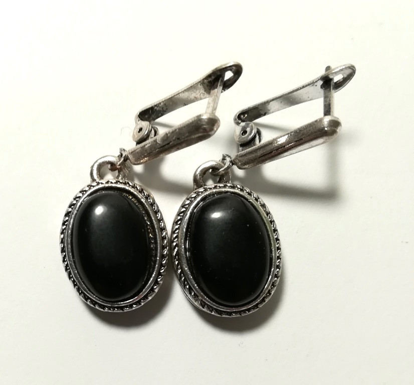 Сережки з Агата, натуральний камінь, колір чорний, тм Satori/S — 0326