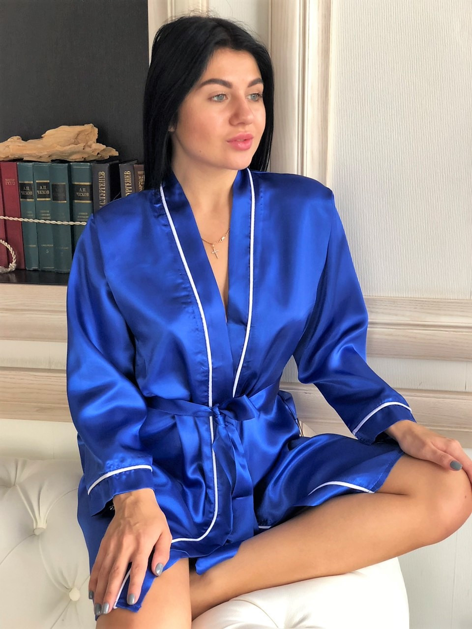 Атласний халат із поясом, хатній жіночий одяг ТМ Exclusive